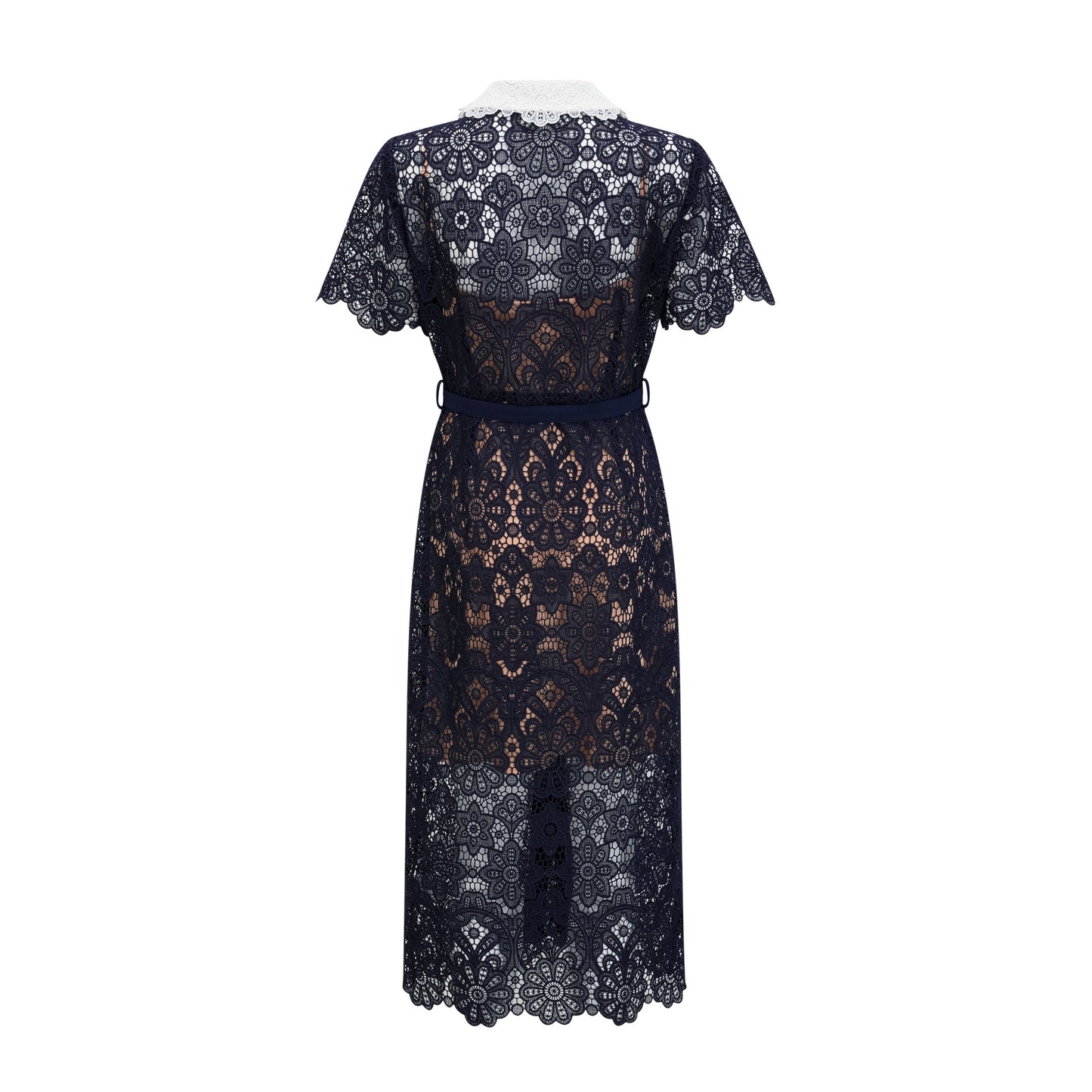 Ariane dark-blue floral crochet-lace midi dress