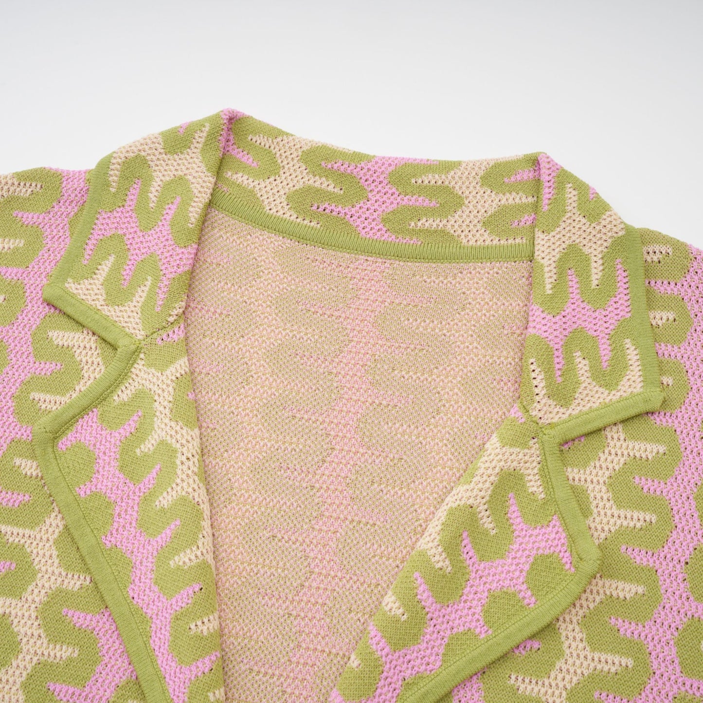 Ophélie green color-block knitted shirt & trousers matching set