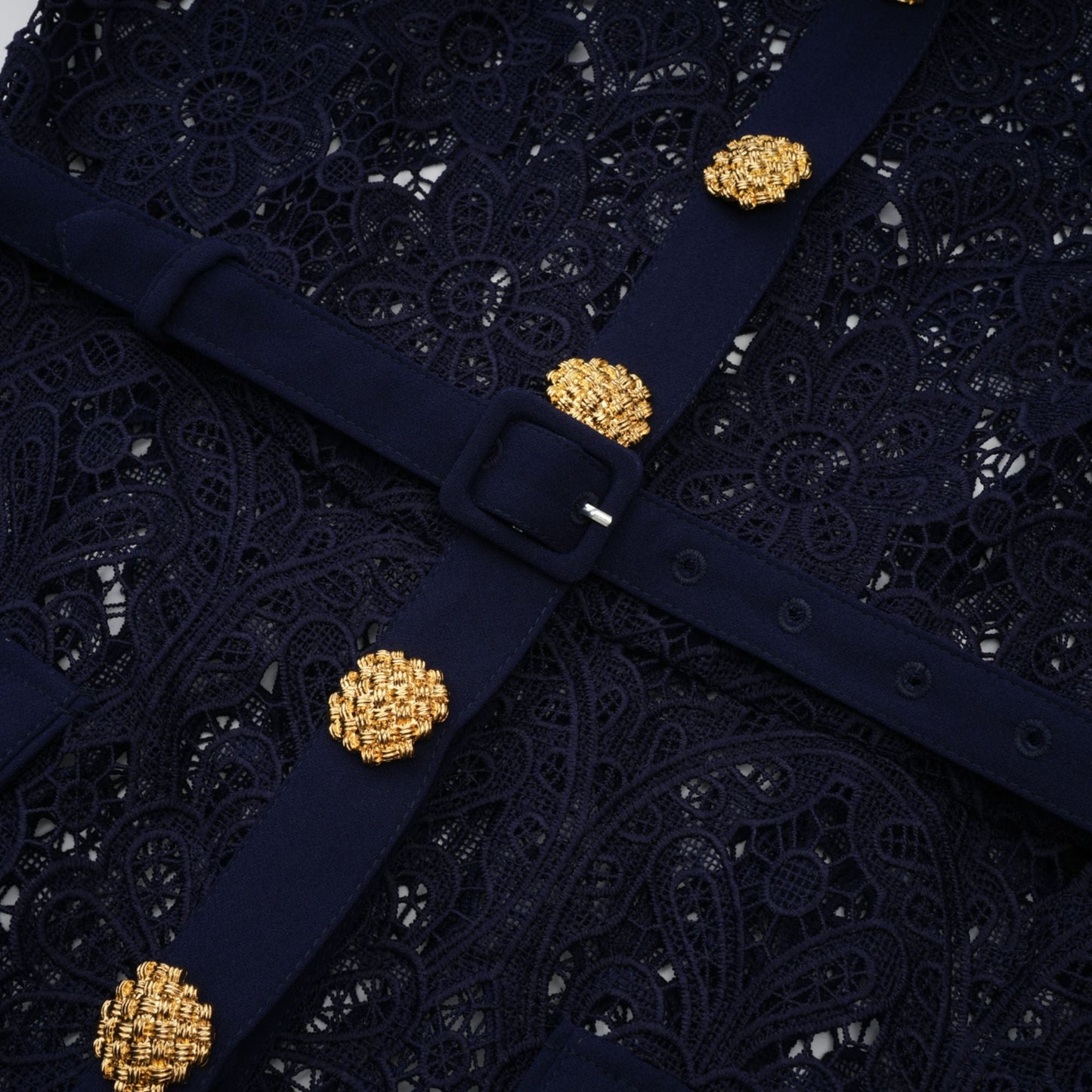 Ariane dark-blue floral crochet-lace midi dress