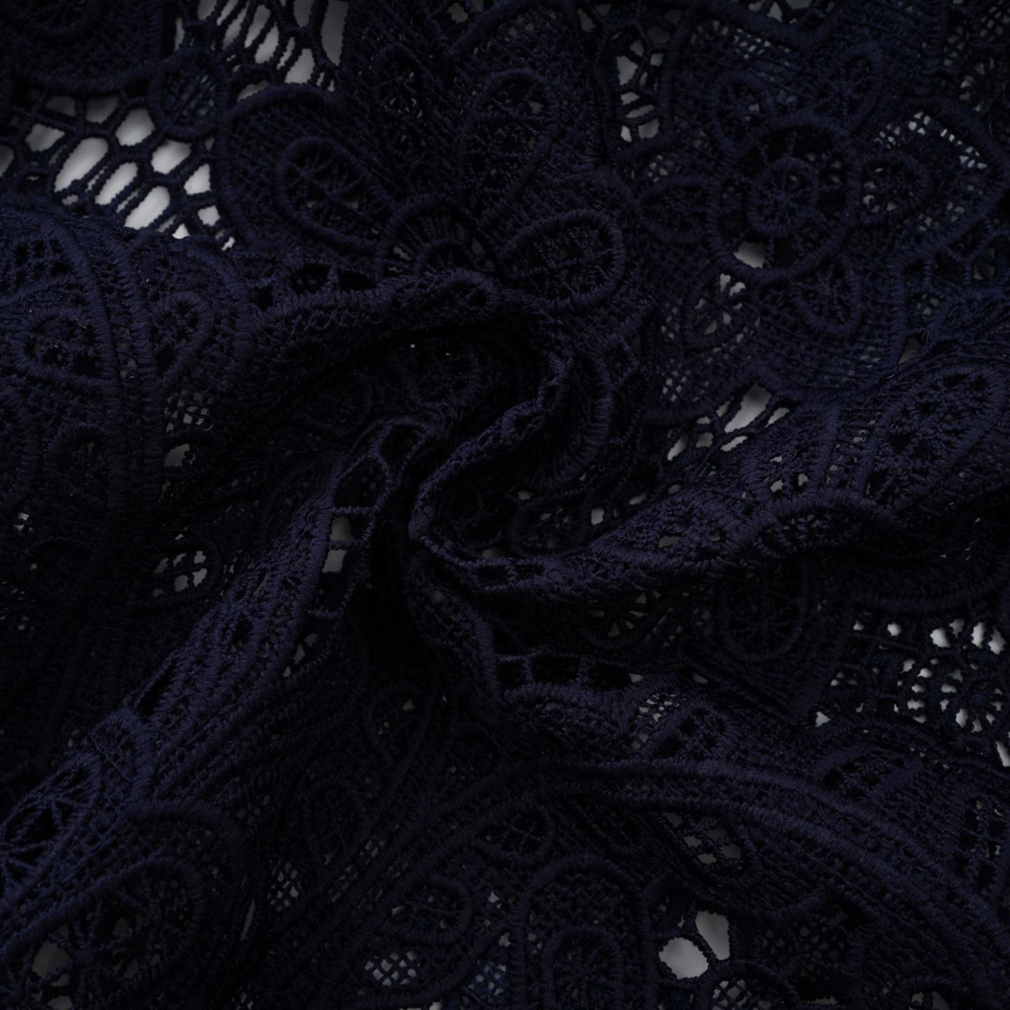 Ariane dark-blue floral crochet-lace midi dress