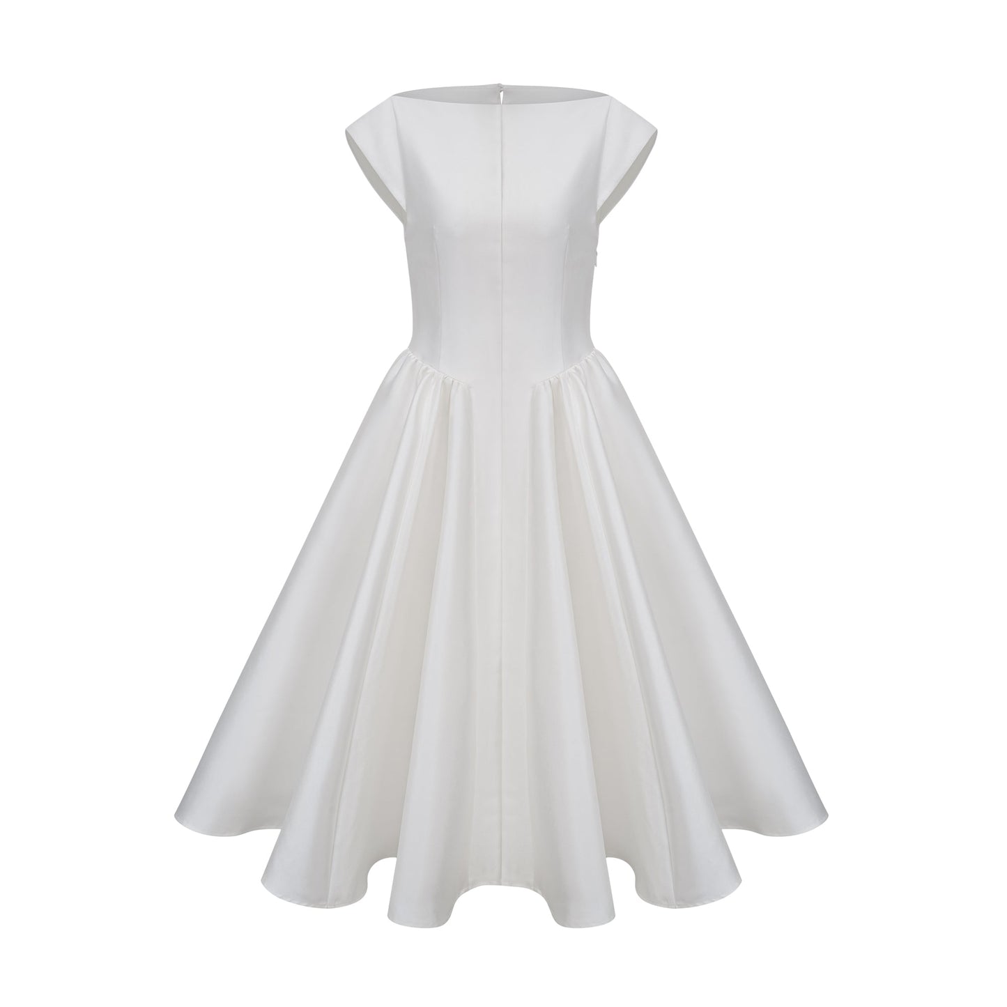 Amandine white open-back cap-sleeve midi dress