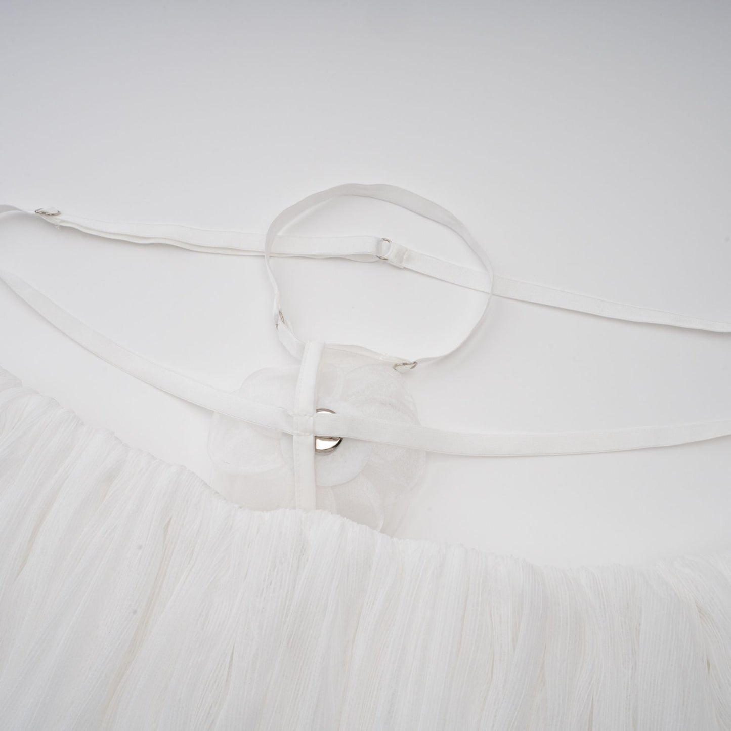 Hortense white floral-appliqué pleated tulle mini dress