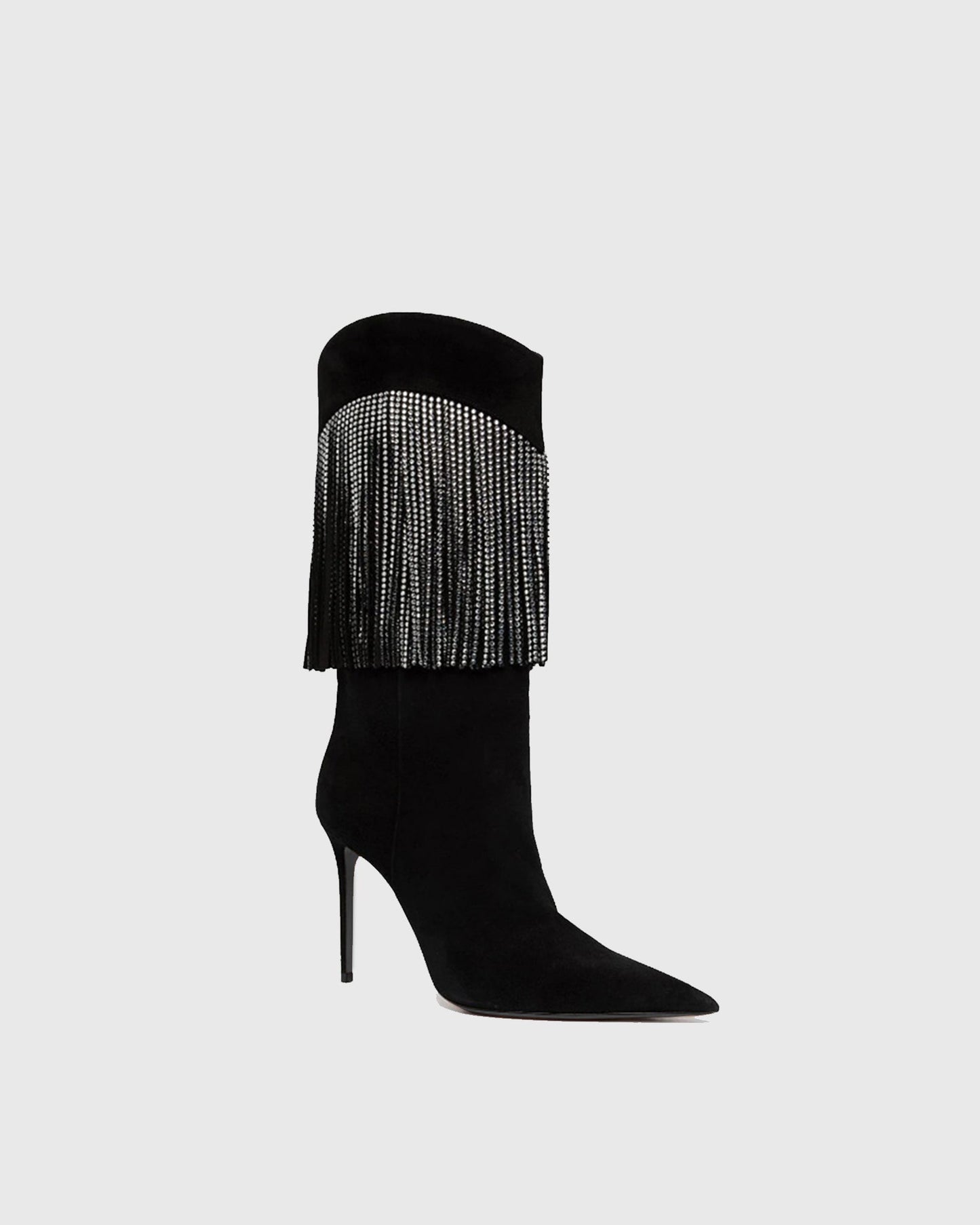 Edetta Rhinestone Fringe Velvet Mid Calf Boots