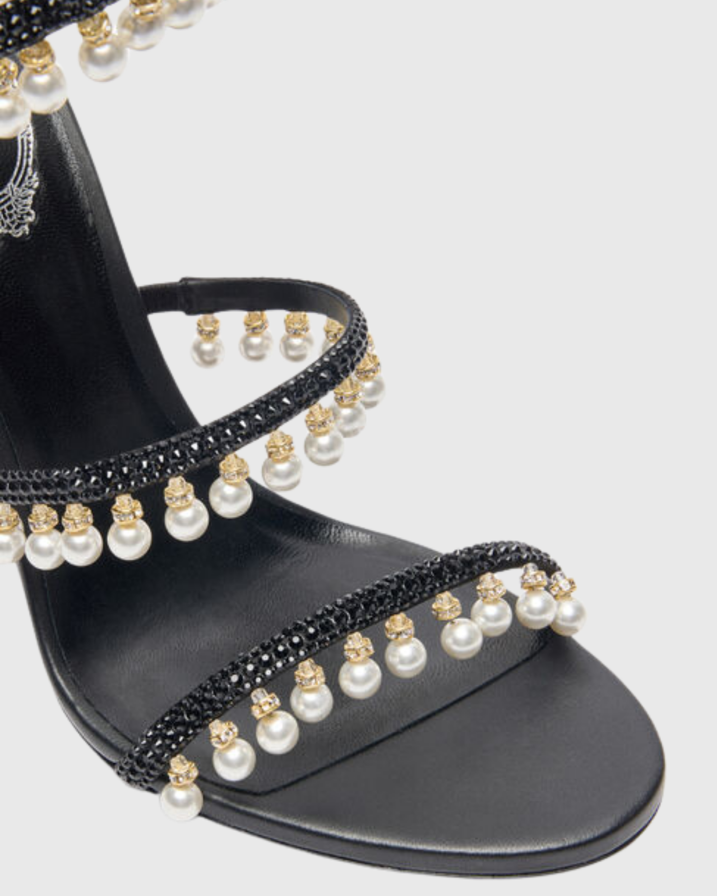 Elisa Pearl Fringe Snake Sandals In Black