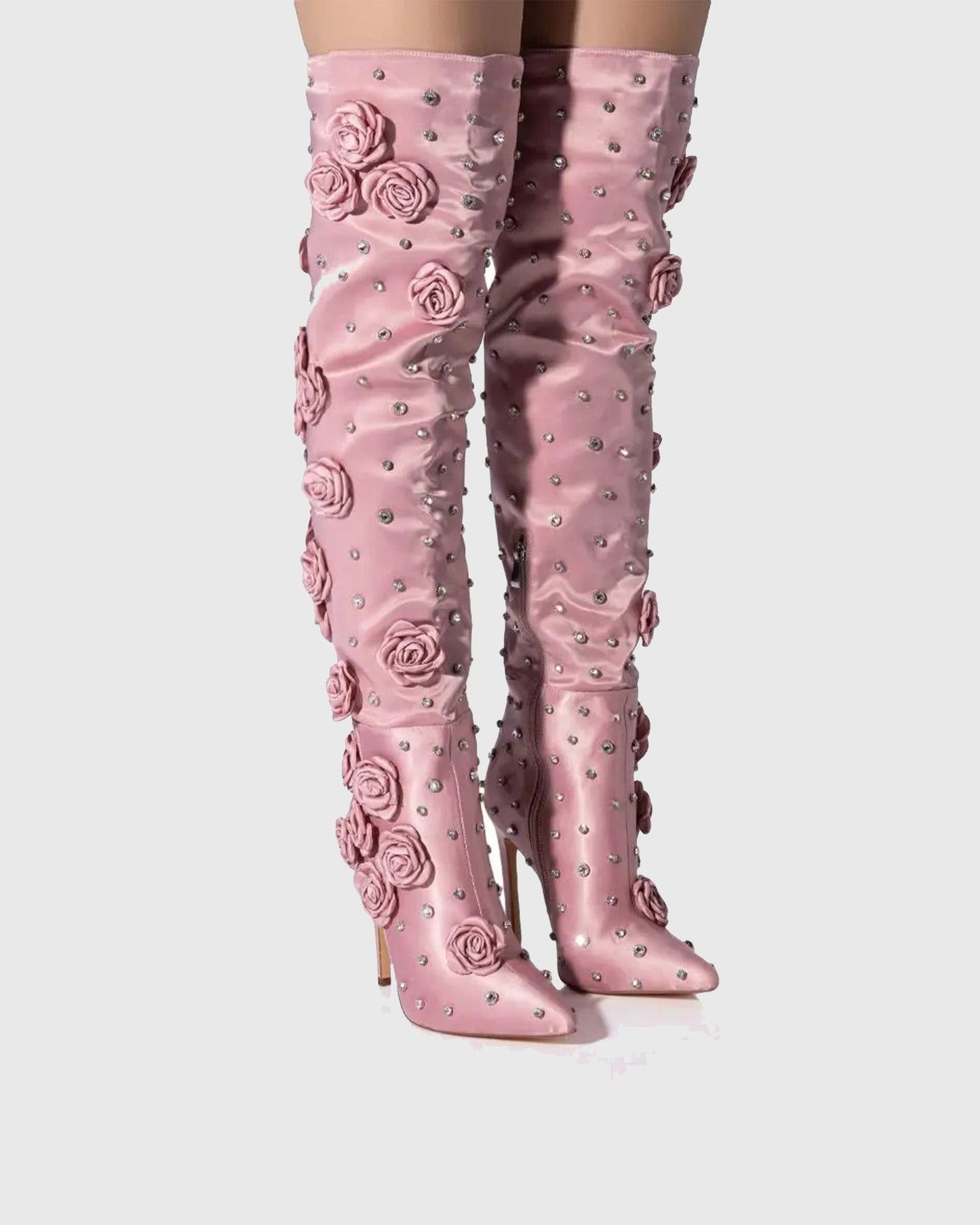 Erika Rhinestone Flower Knee High Boots