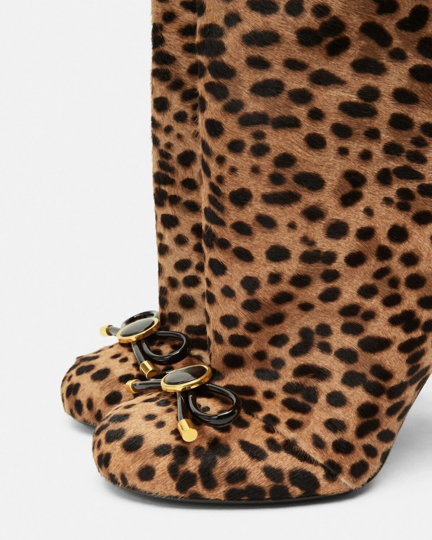 Eva Leopard Print Bow Knee High Boots In Brown