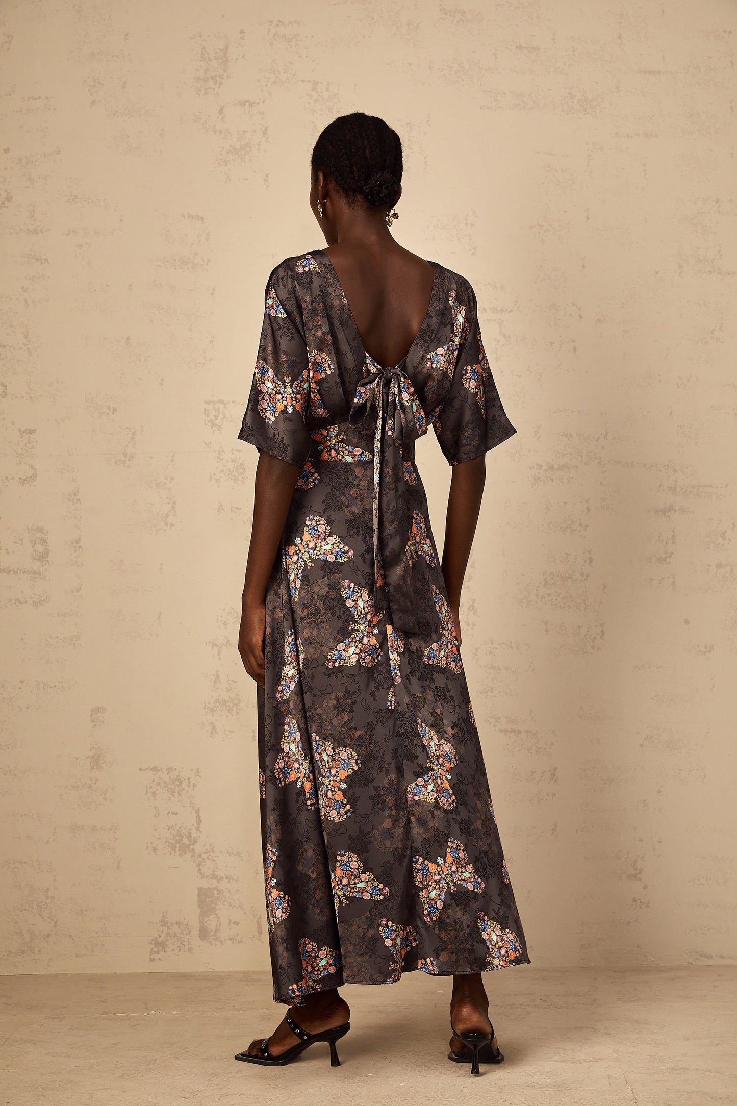 Glannon Black Self-Tie Butterfly Print Maxi Dress