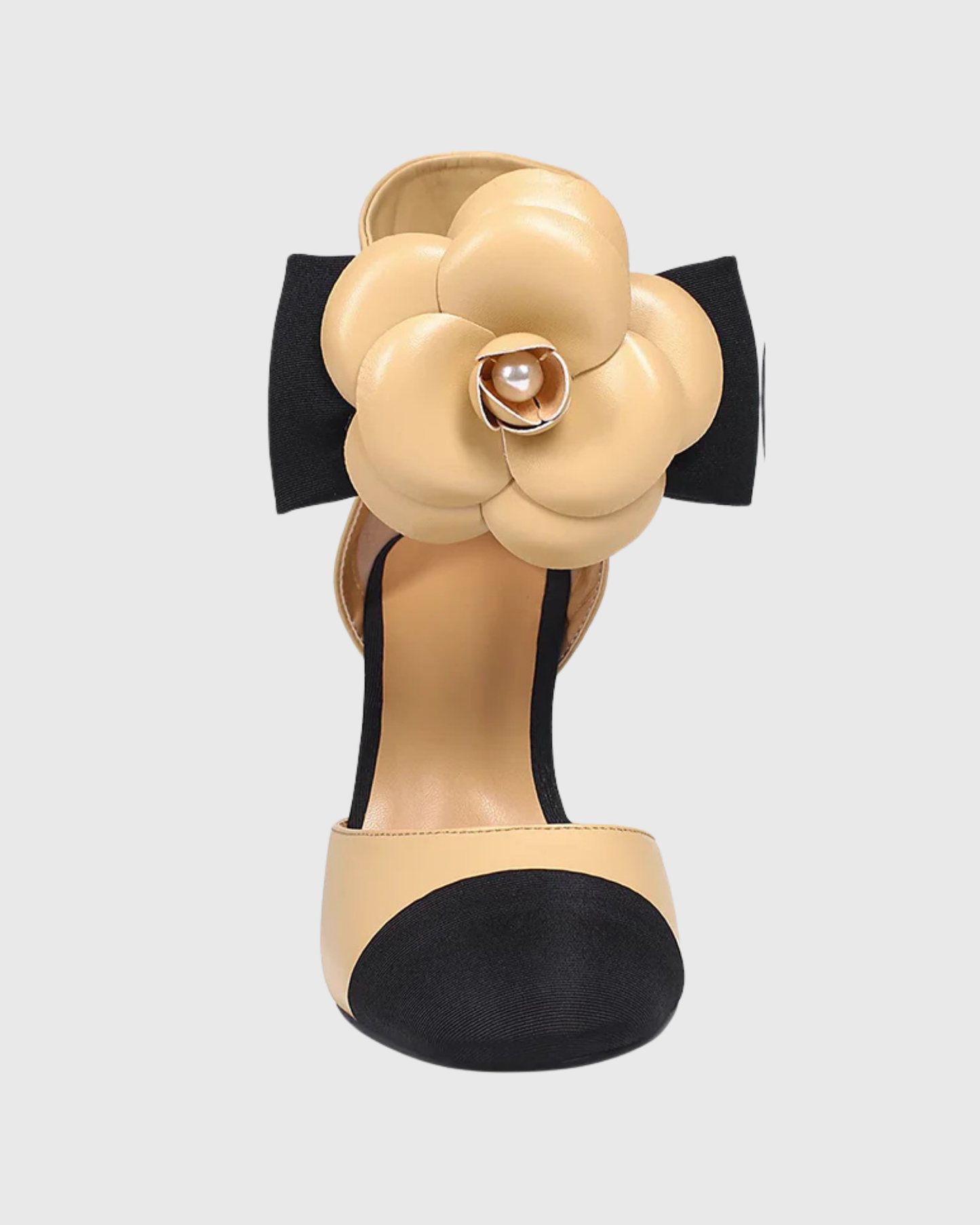 Mae Pearl Flower Strap Pumps In Beige