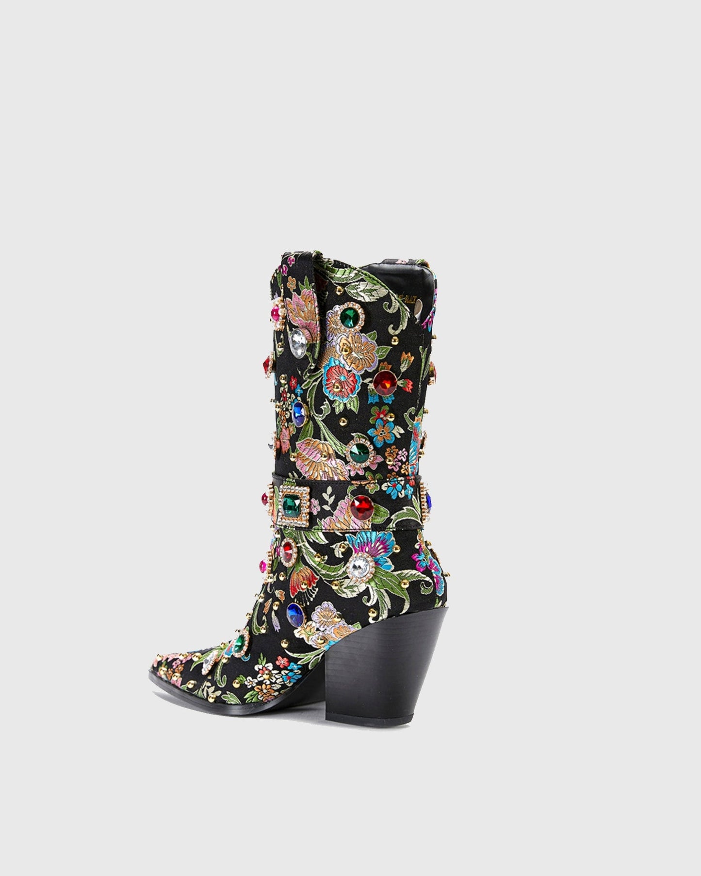 Mariapia Vintage Rhinestone Embroidery Ankle Boots