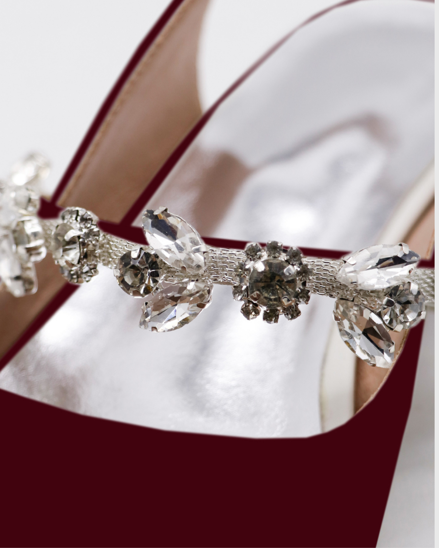 Nerina Rhinestone Strap Satin Flats In Wine