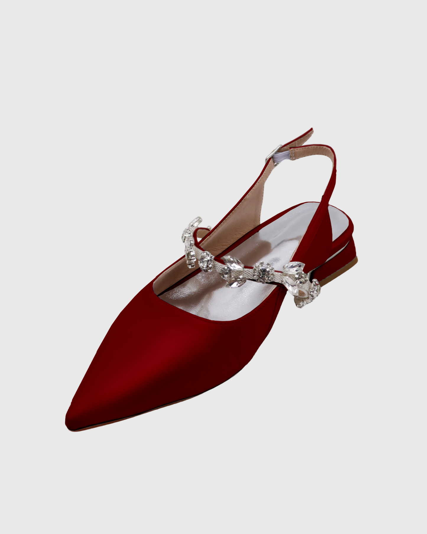 Nerina Rhinestone Strap Satin Flats In Wine