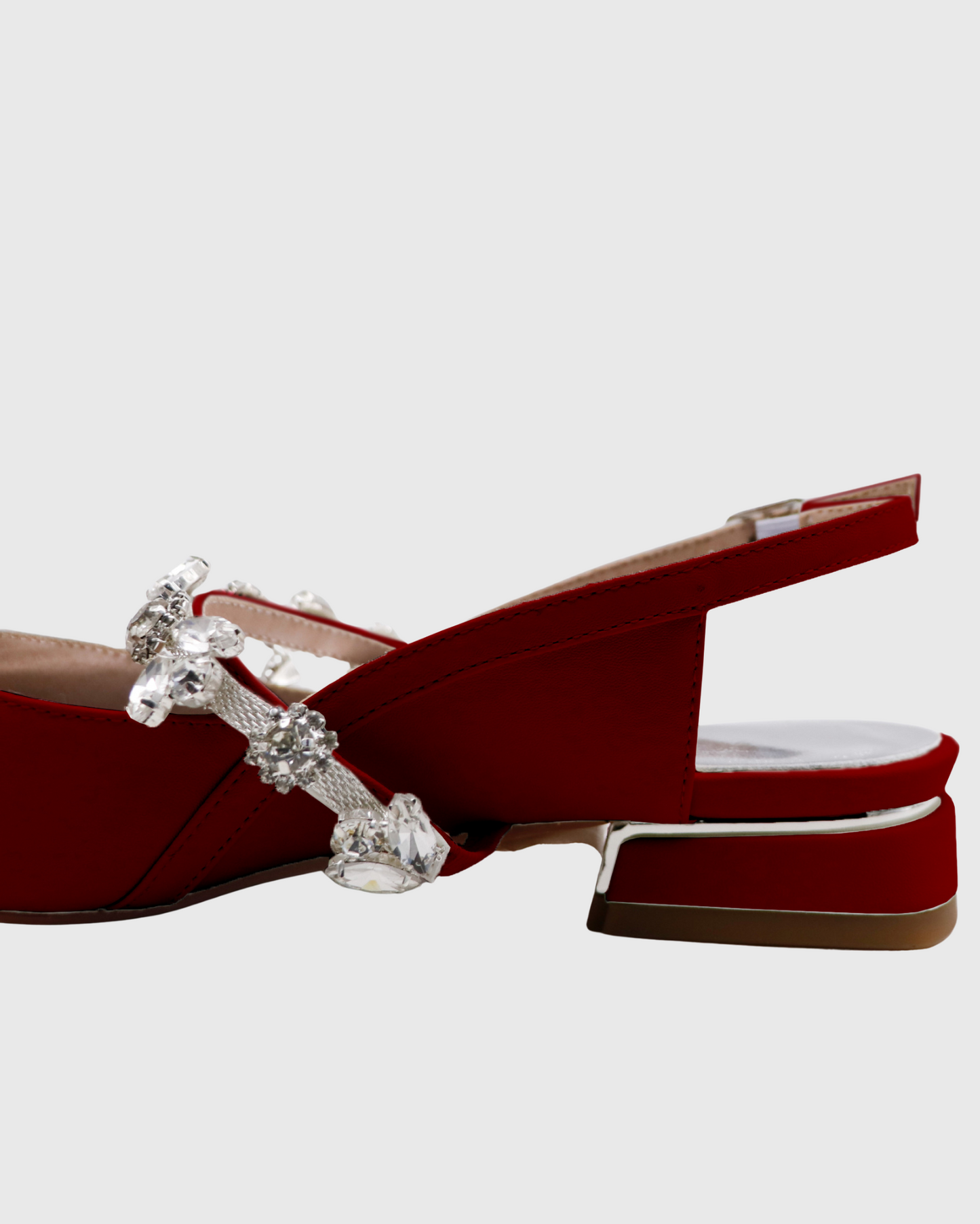 Nerina Rhinestone Strap Satin Flats In Wine