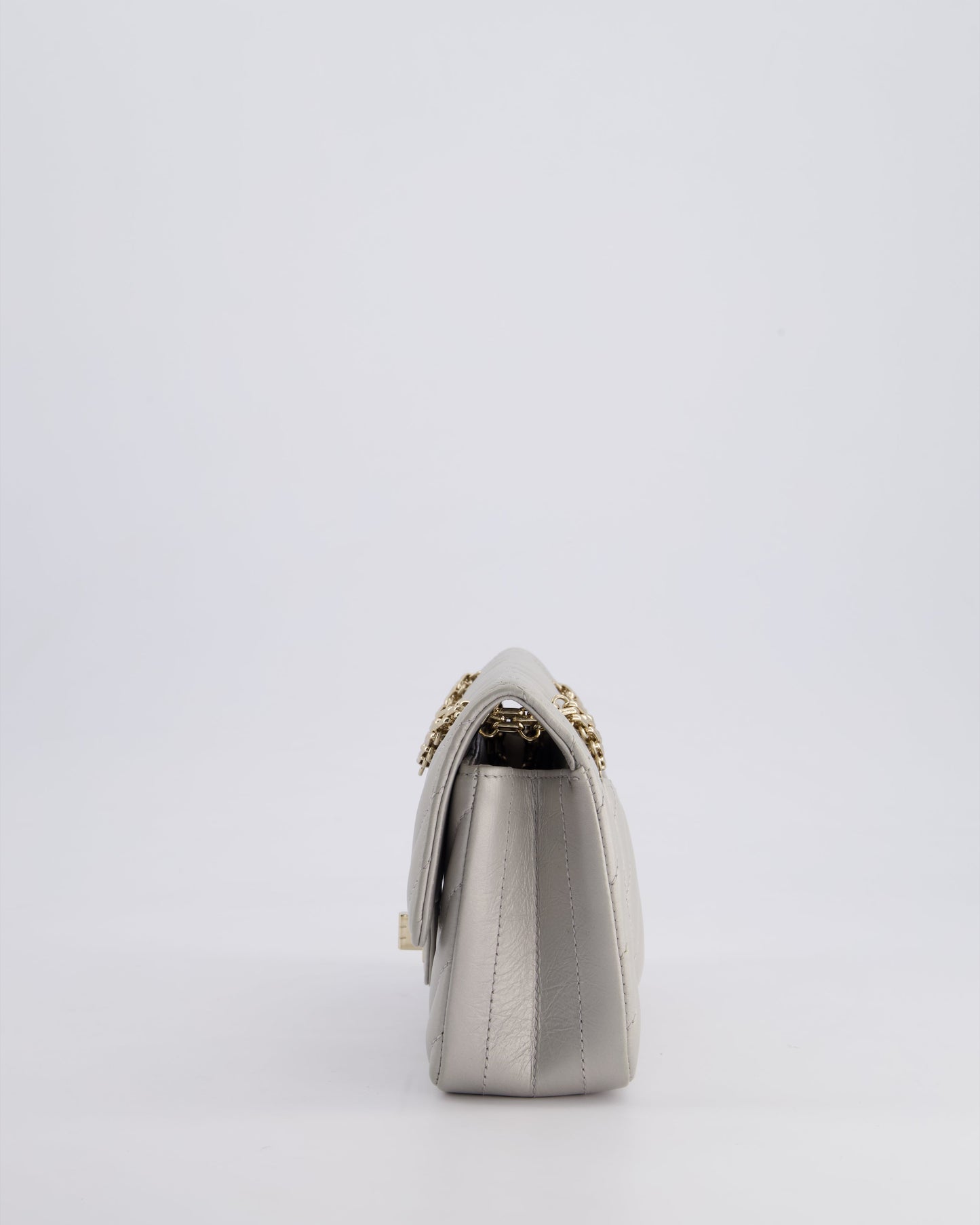 *FIRE PRICE* Chanel Light Grey Mini Reissue Bag in Aged Calfskin Leather and Champagne Gold Hardware