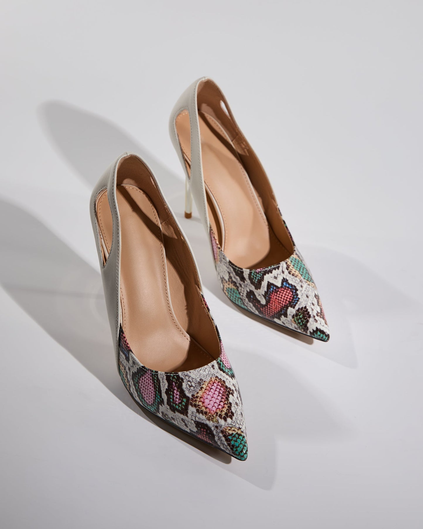 Saima Snake Print Cutout Pumps In White