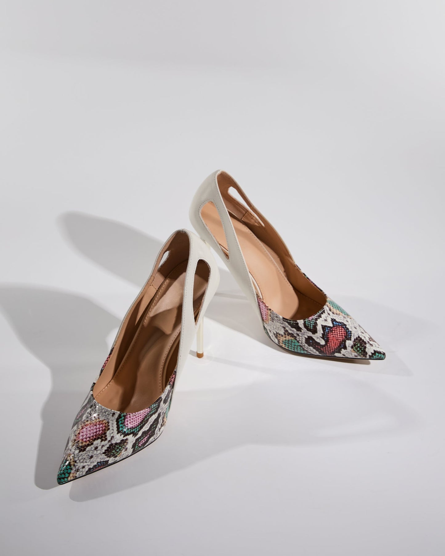Saima Snake Print Cutout Pumps In White