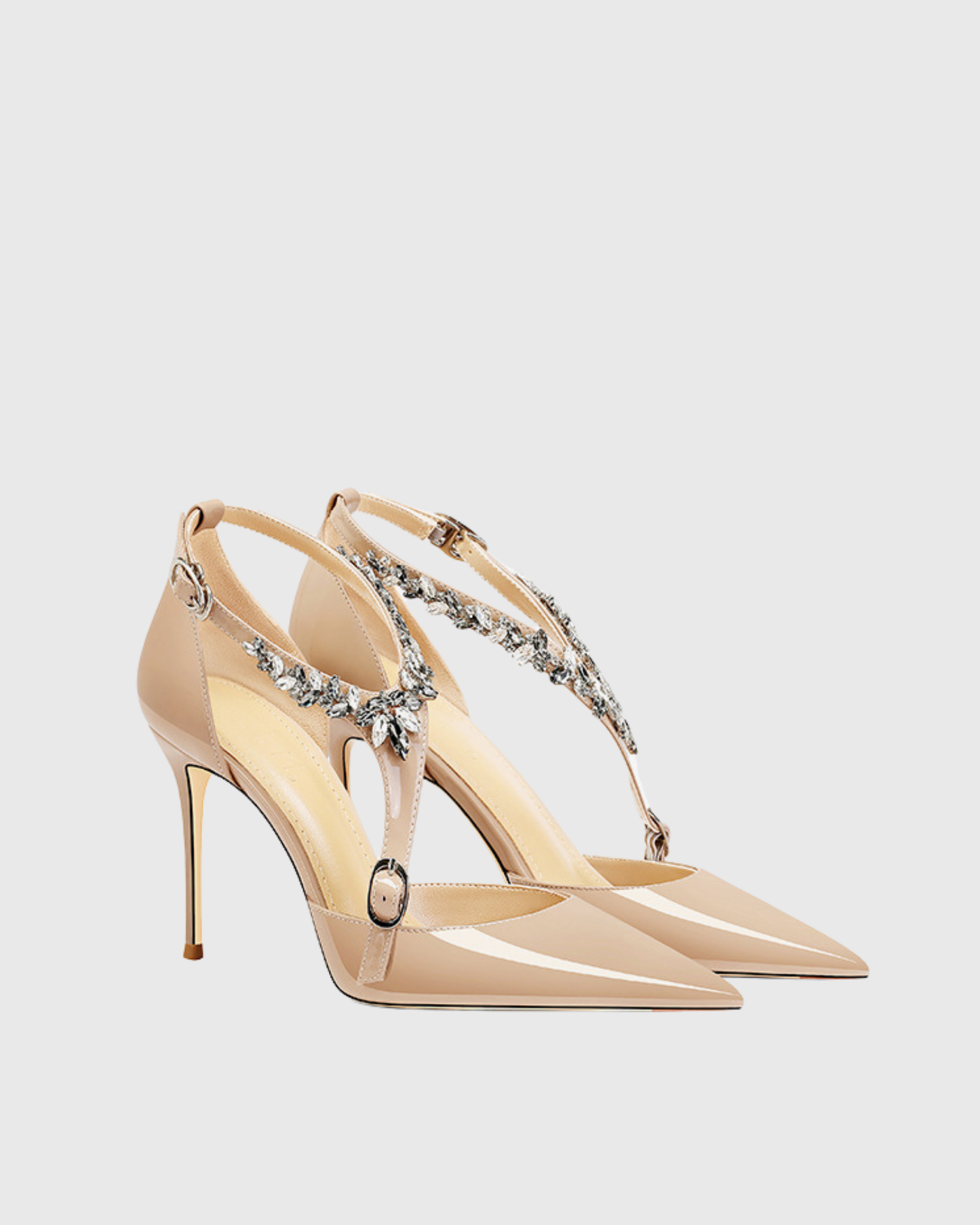 Teagan Rhinestone Halter Neck Strap Pumps In Beige