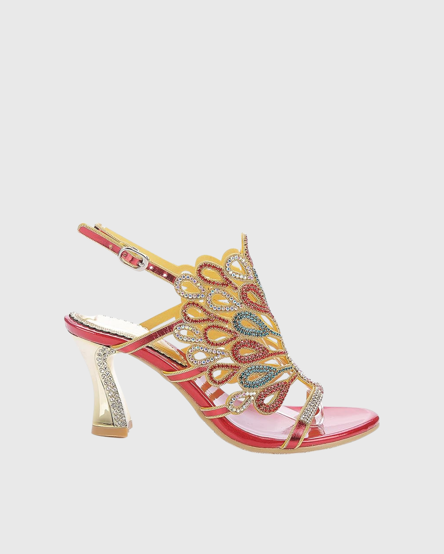 Velia Peacock Wing Strap Sandals In Red