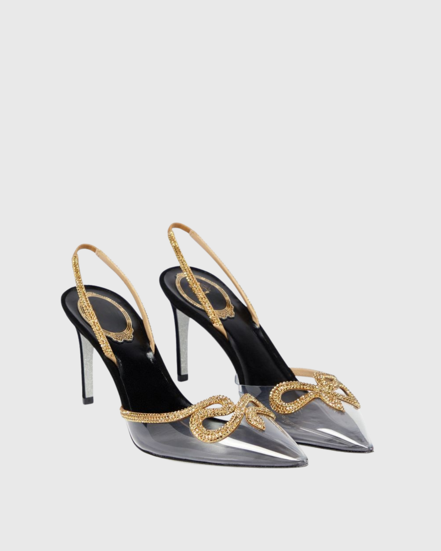 Xuxa Rhinestone Snake PVC Slingback Pumps In Black