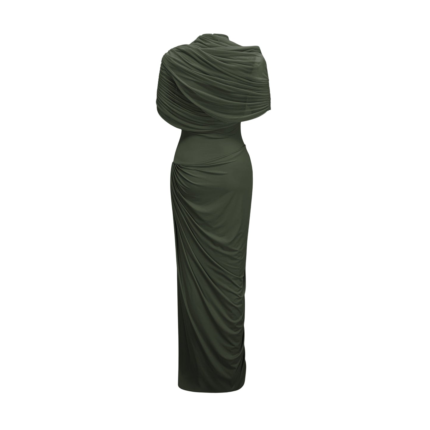 Catherine asymmetrical pleated maxi dress in Green