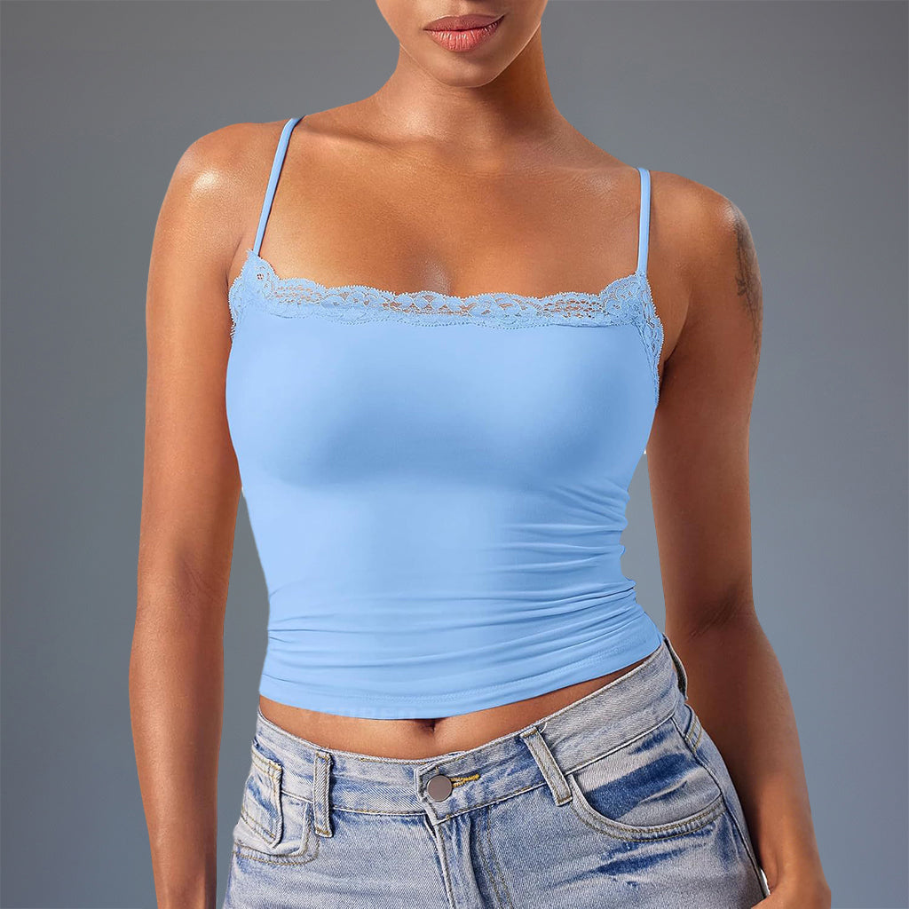 Casual Modal Lace Trimmed Square Neck Cami Top