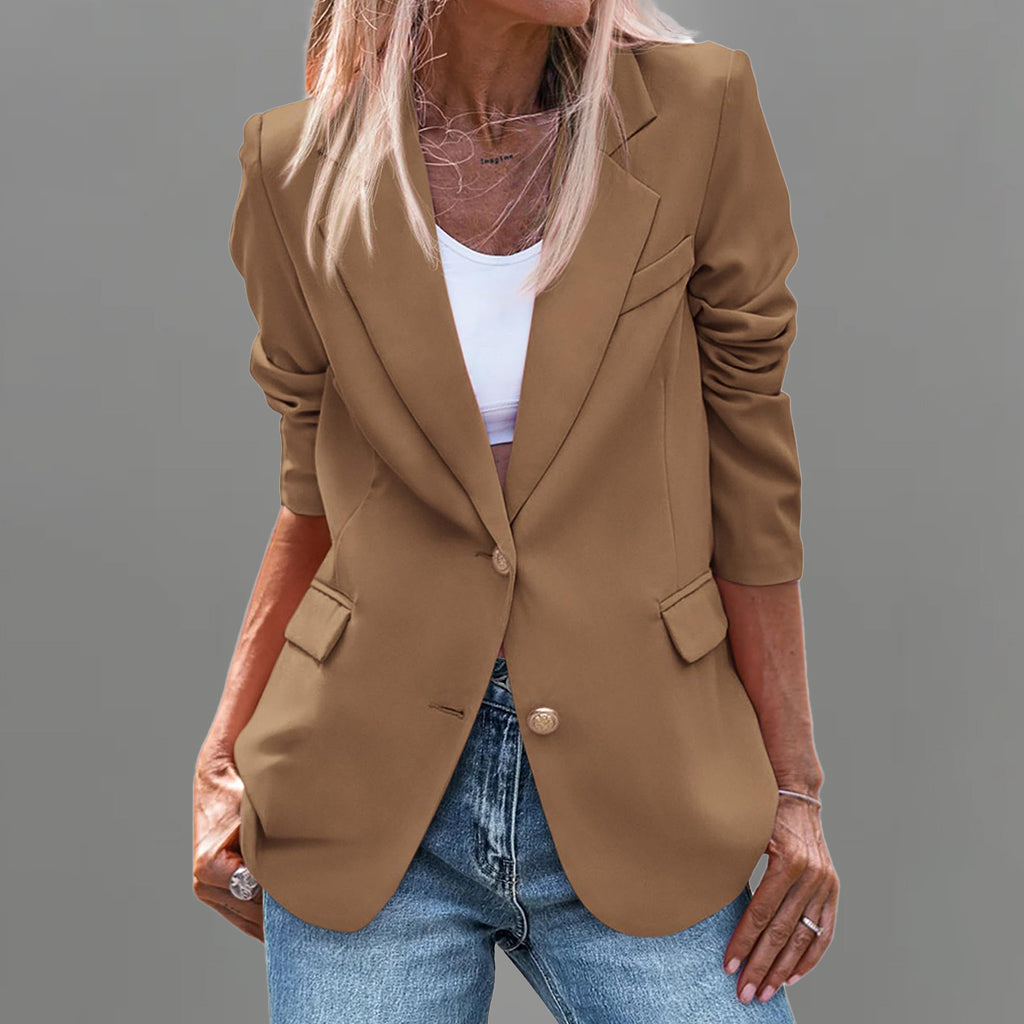 Formal Notched Lapel Two Button Long Sleeve Solid Blazer