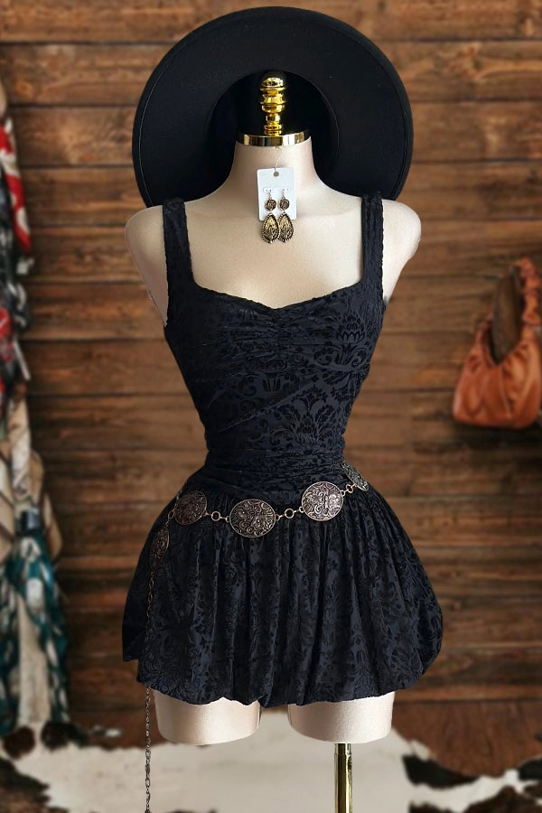 Floral Bud-Hem Velvet Mini Dress