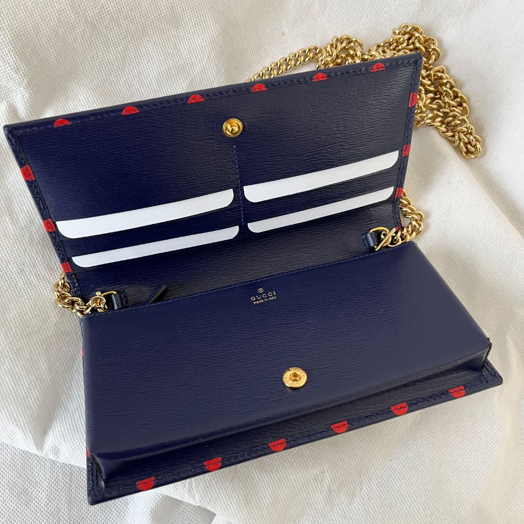 Gucci 1955 Horsebit Polka-Dot Leather Wallet on Chain