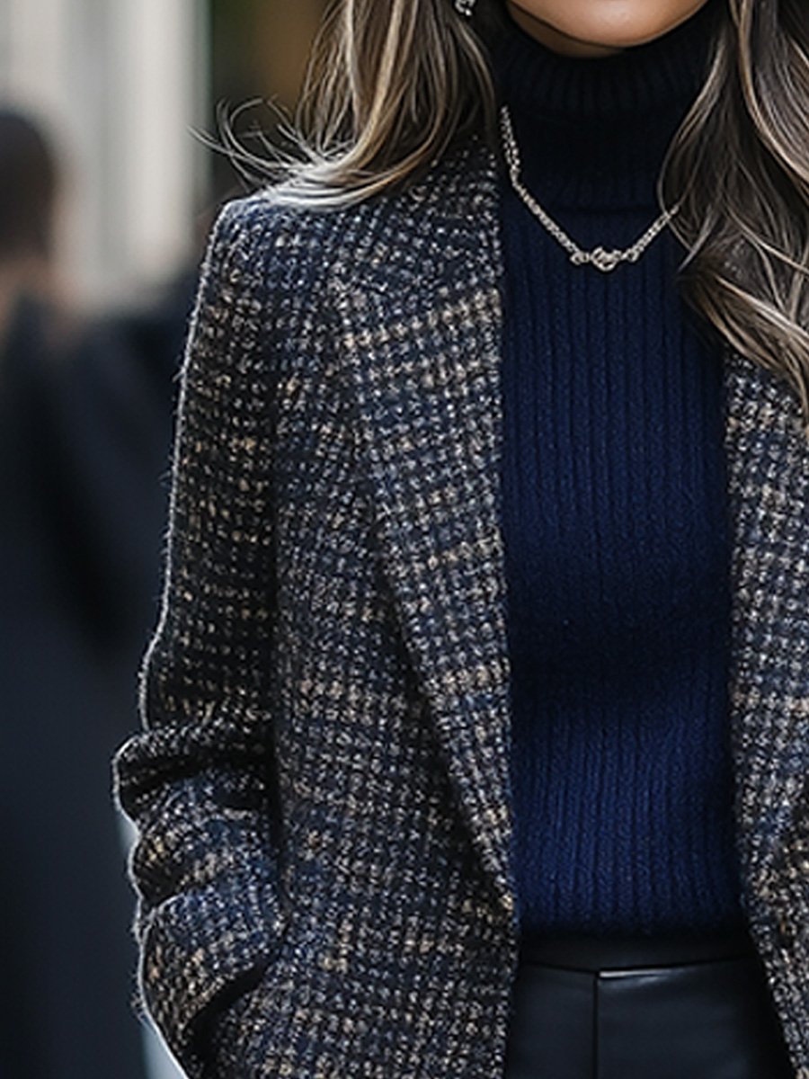 (ship in 24hrs)Women's Vintage Lapel Tweed Jacket