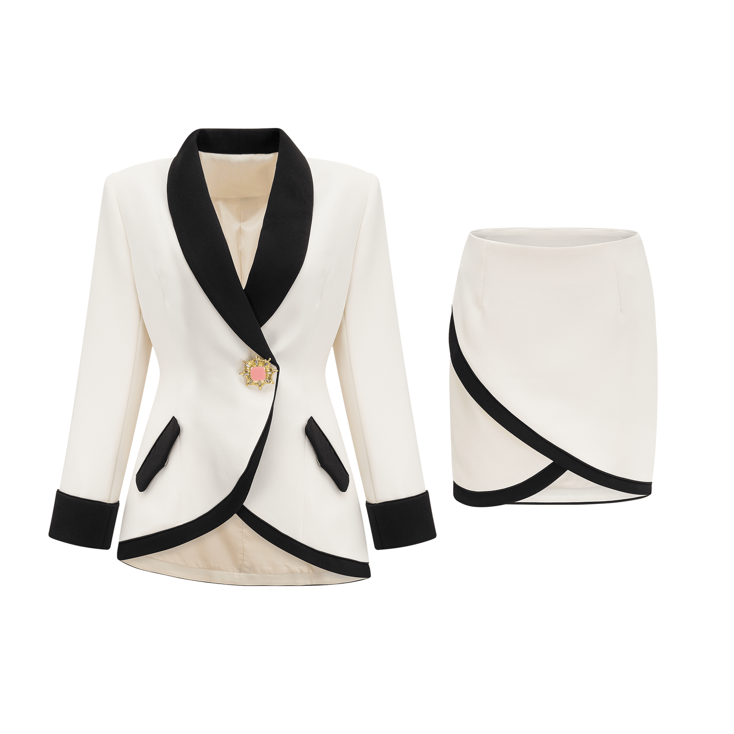 Vespera Contrast Color Two-Piece Jacket and Skirt Set