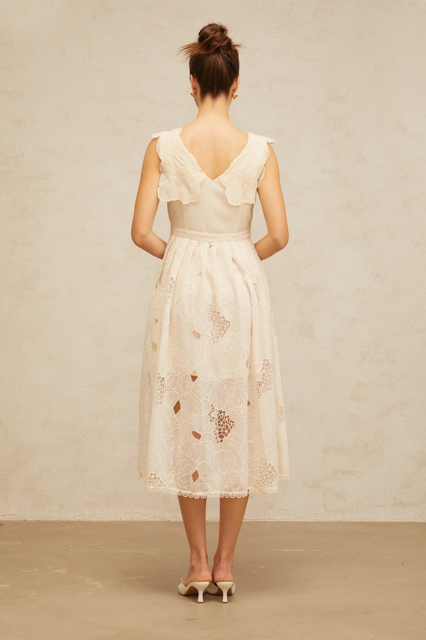 Anaïs neutrals beaded floral-embroidered midi dress