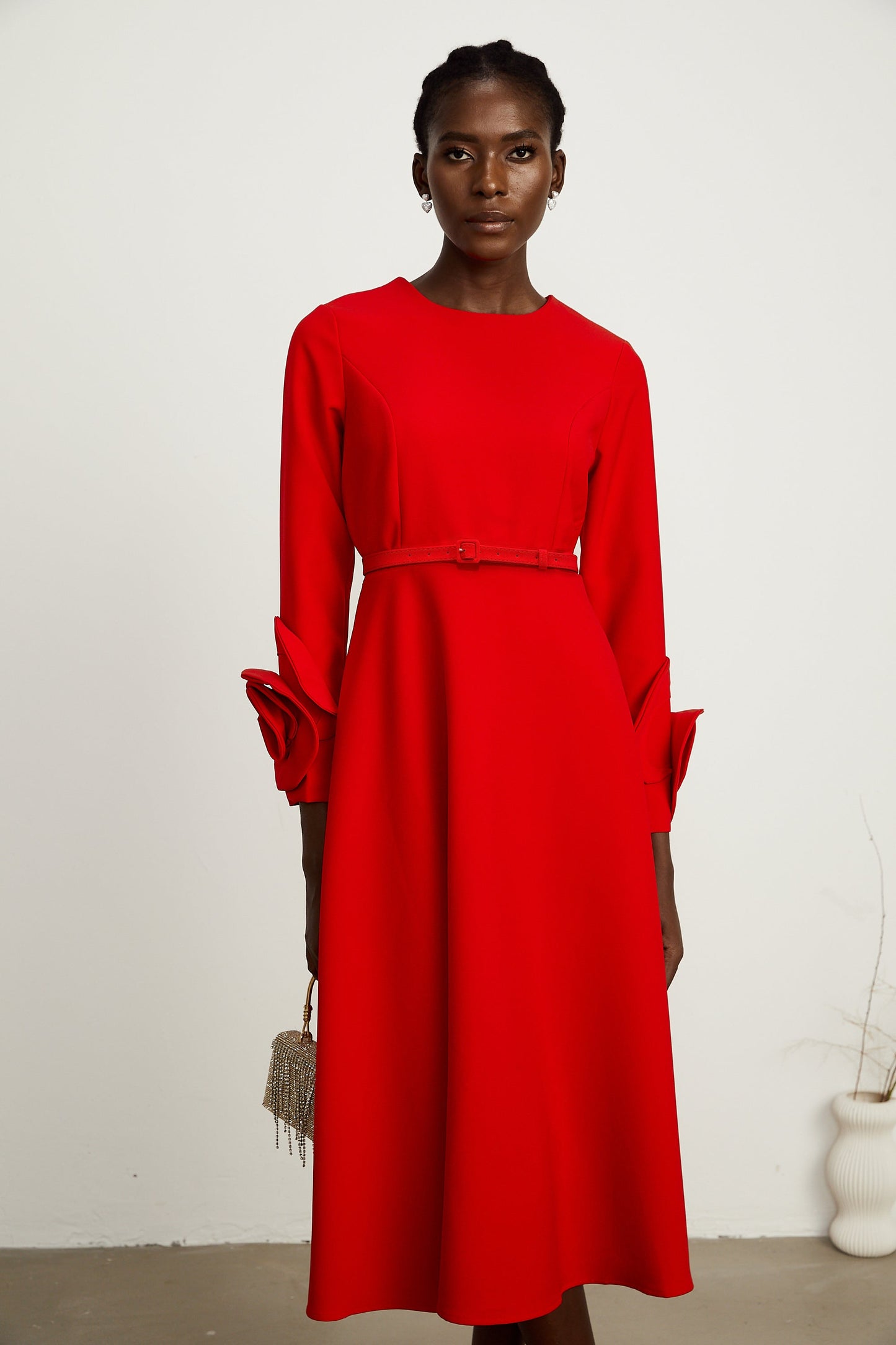 Aurelia red long-sleeve floral dress