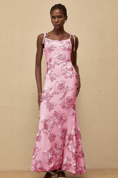 Énigme Pink Jacquard Floral Maxi Dress