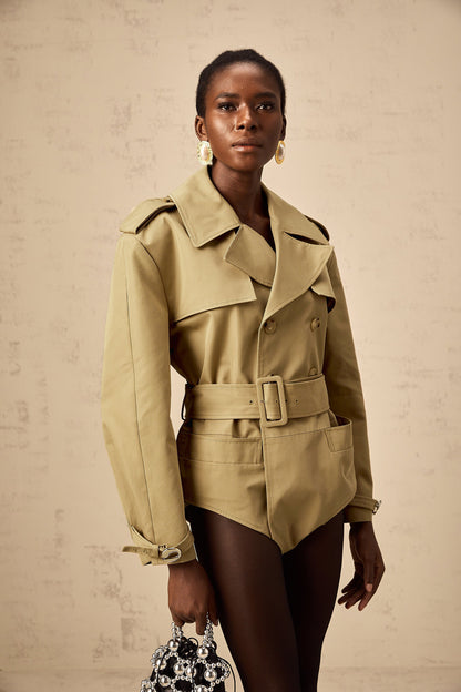 Chloe khaki double-breast belted bodysuit