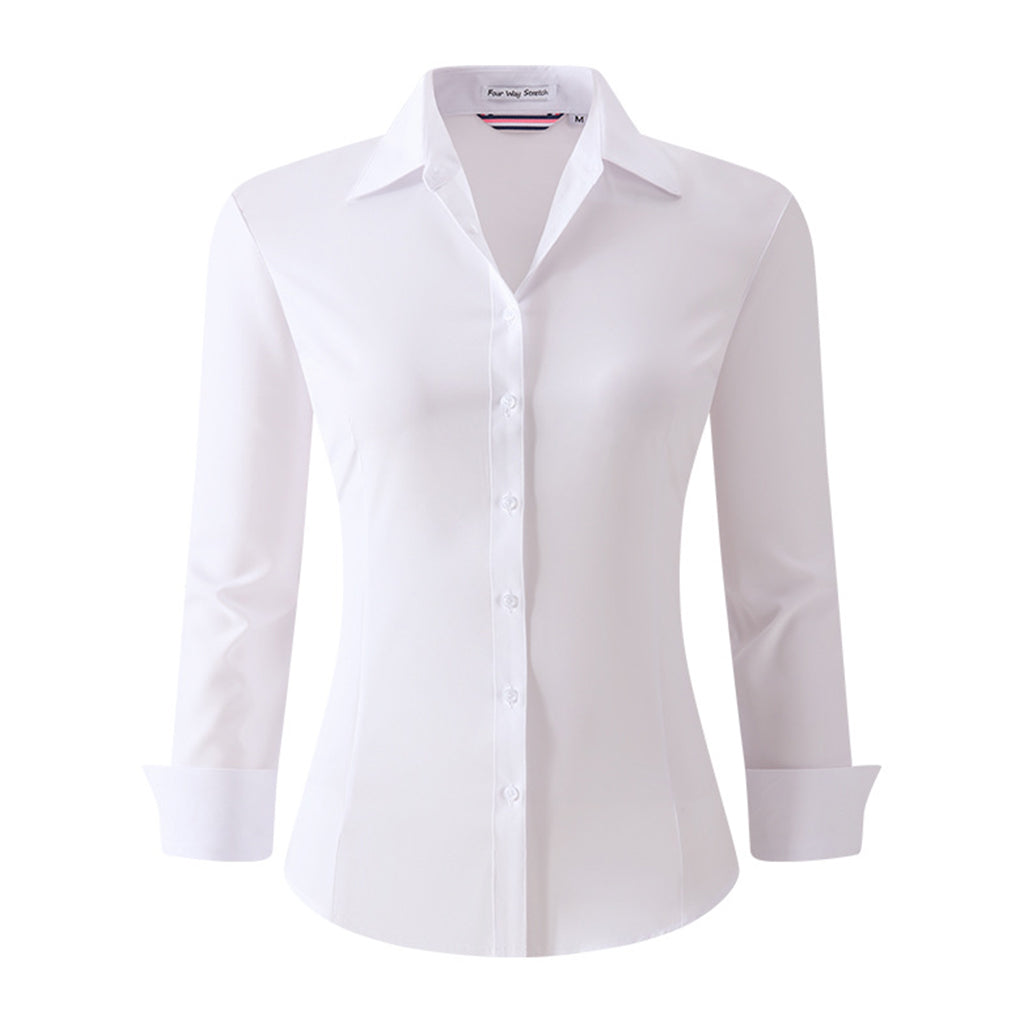 Formal Solid Turndown Collar Long Sleeve Button Up Blouse