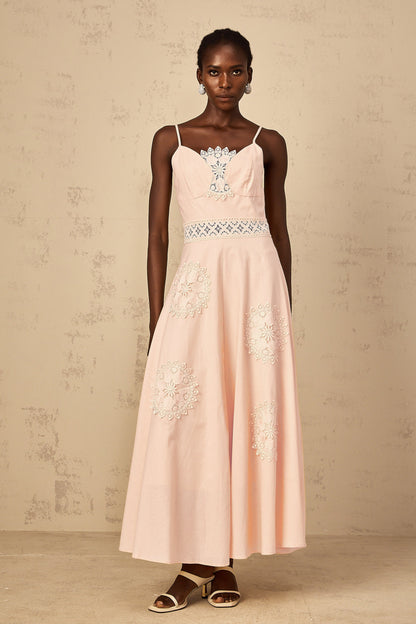 Romy Pink Floral Embroidered Blouse & Dress Set