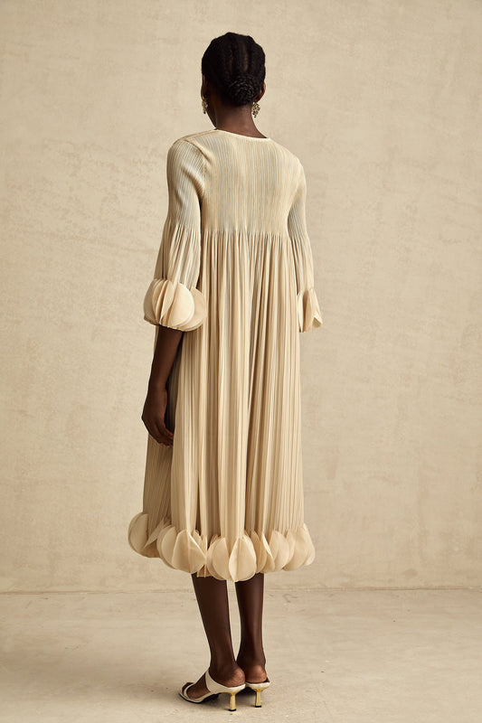 Alizée 3d-petal pleated midi dress