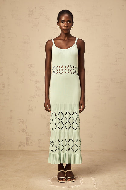 Léonore green cut-out knitted maxi dress