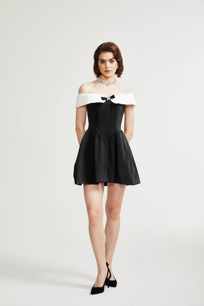 Deniece Black Off-The-Shoulder Mini Dress