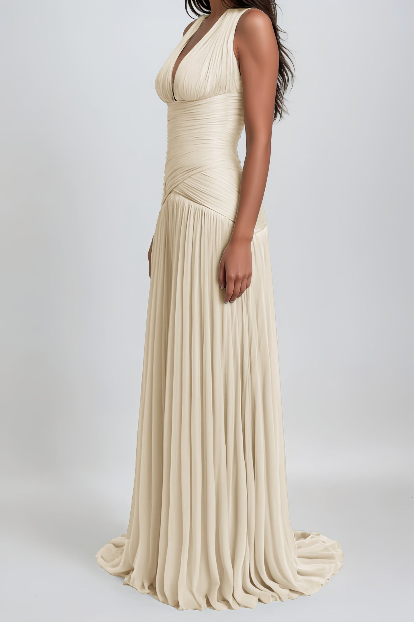 Uranie Neutral Gathered Maxi Dress
