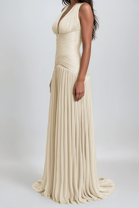 Uranie Neutral Gathered Maxi Dress