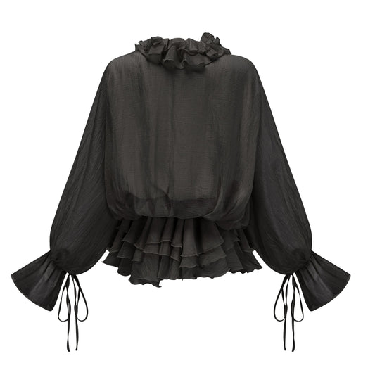 Zéphyrine floral-appliqué tiered mini dress in Black