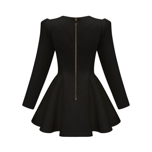Élise pleated peplum-hem blazer dress in Black