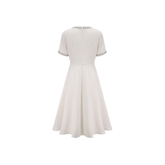 Cassiopeia crystal-accented bow midi dress in White