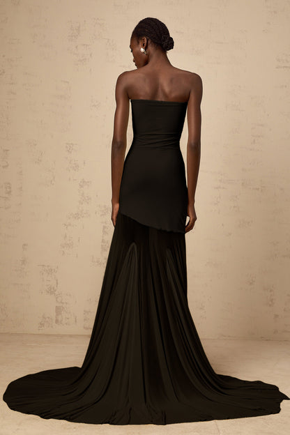 Josiane Black Off-shoulder Sheer Tulle Maxi Dress