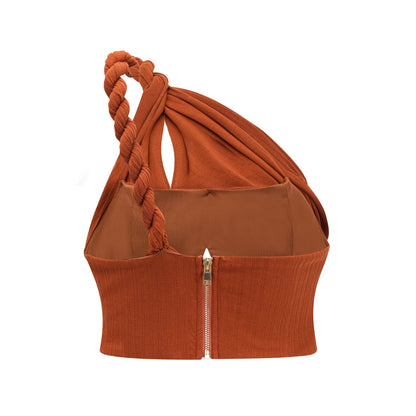 Célestine brown twisted cut-out top & skirt matching set