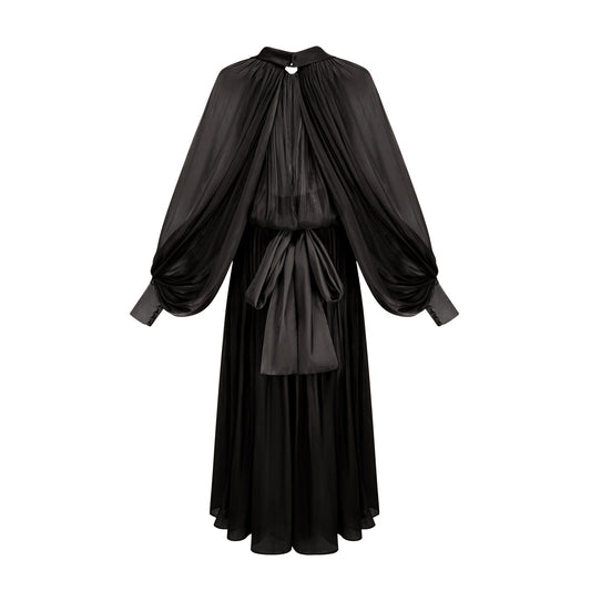 Mila pleated satin maxi dress in Black