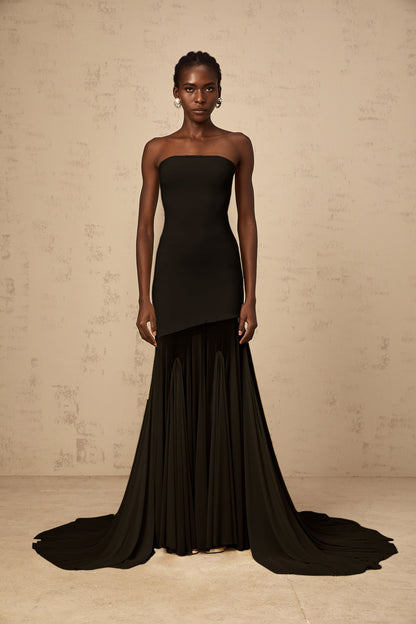 Josiane Black Off-shoulder Sheer Tulle Maxi Dress
