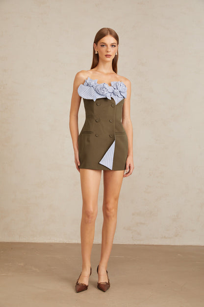 Johanna Brown Floral Panelled Mini Dress