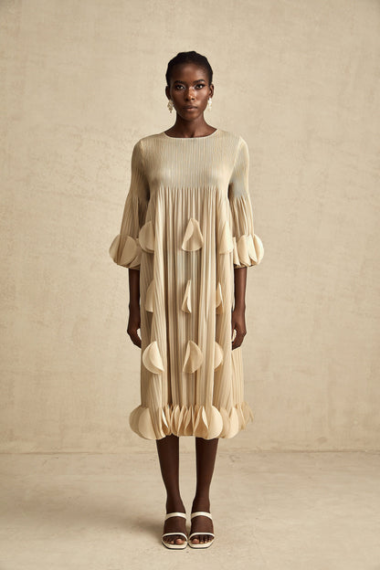 Alizée 3d-petal pleated midi dress