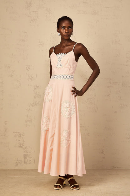 Romy Pink Floral Embroidered Blouse & Dress Set